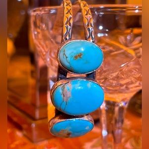3 genuine turquoise stone Bracelet Native sterling silver